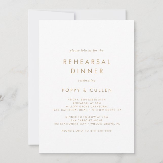 Chic Gold Typography Rehearsal Dinner Invitation (Front)