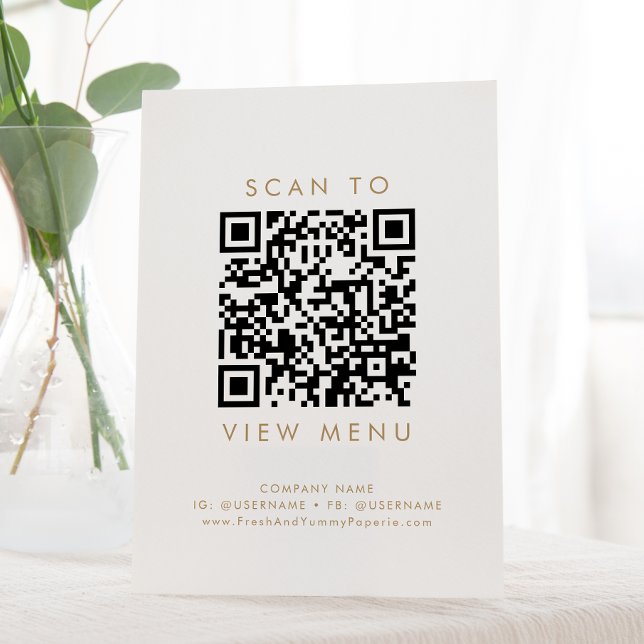 Chic Gold Typography Restaurant Menu QR Code Pedestal Sign (Creator Uploaded)