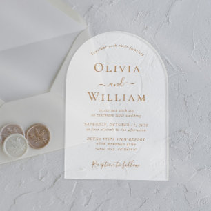 Chic Gold Typography Wedding Frosted Arch Acrylic Invitations