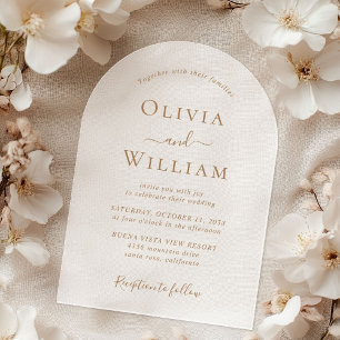 Chic Gold Typography Wedding Frosted Arch Acrylic Invitations
