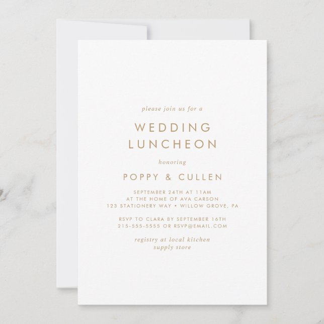 Chic Gold Typography Wedding Luncheon Invitation (Front)