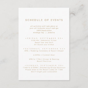 Chic Gold Typography Wedding Schedule of Events Enclosure Card