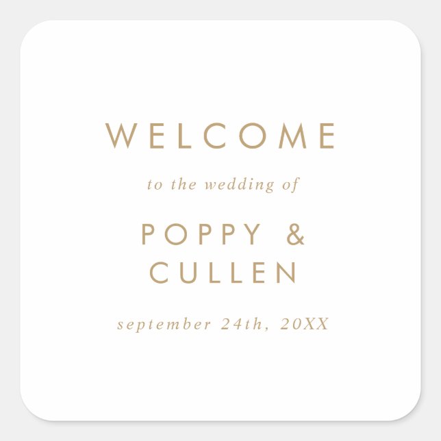 Chic Gold Typography Wedding Welcome Square Sticker (Front)