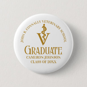 Chic Gold Veterinary School Graduate Personalised 6 Cm Round Badge