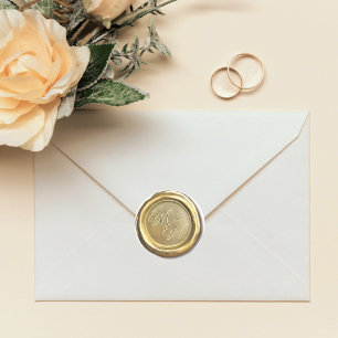    Chic Gold Vintage Initials Custom Wedding Favou Classic Round Sticker