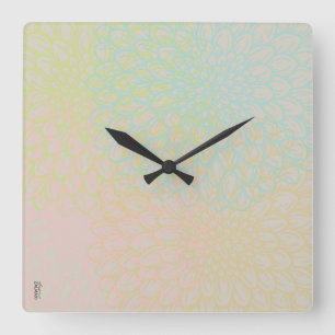 Chic Gold Violet Abstract Floral Square Wall Clock