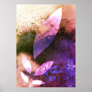Chic Gold Violet Rose Leaves Abstract Painting Poster