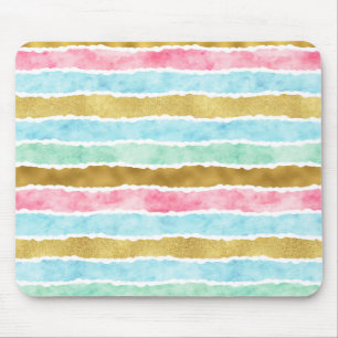Chic Gold Watercolor Stripes Mouse Pad