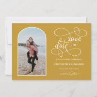 Chic Gold White Arched Frame Photo Save the Date