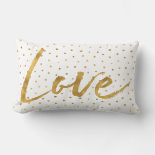 Chic Gold White Dots Love Lumbar Cushion