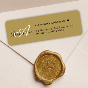 Chic Gold White Elegant Monogram Return Address 