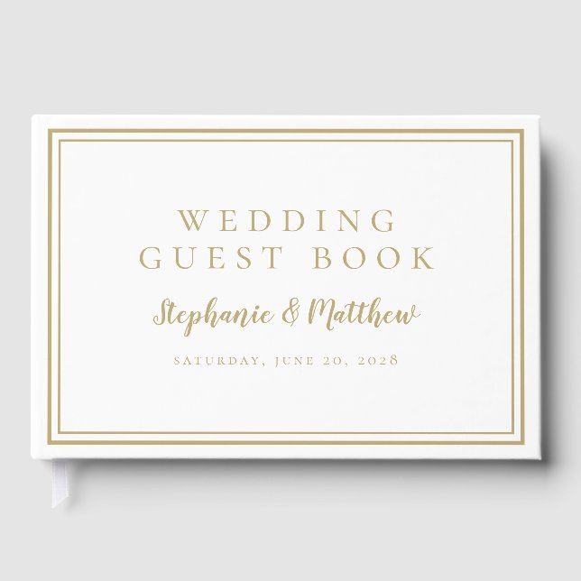 Chic Gold White Elegant Simple Minimalist Wedding  Guest Book (Front)