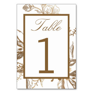Chic Gold & White Faux Metal Floral Wedding Table Number