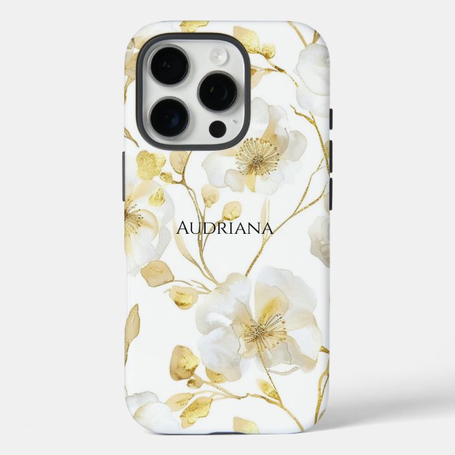 Chic Gold White Floral Case-Mate iPhone Case (Back)