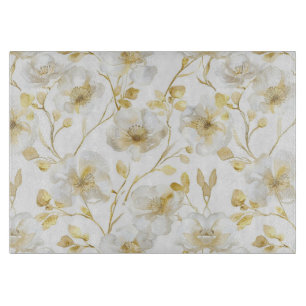 Chic Gold White Flowers Bridal Shower Cutting Board