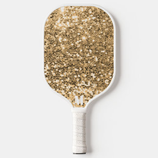 Chic Gold White Glittery Sparkles Modern Monogram Pickleball Paddle