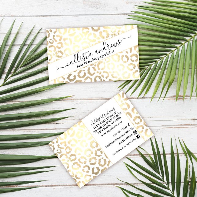 Chic Gold White Leopard Cheetah Animal Print Business Card (Creator Uploaded)
