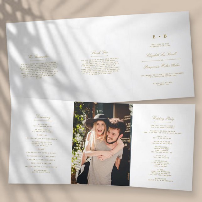 Chic Gold & White Wedding Tri-Fold Programme (Creator Uploaded)