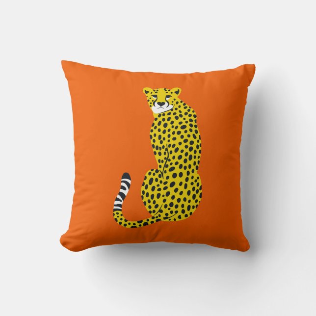 Chic Gold Yellow Cheetah on Orange Cushion (Front)