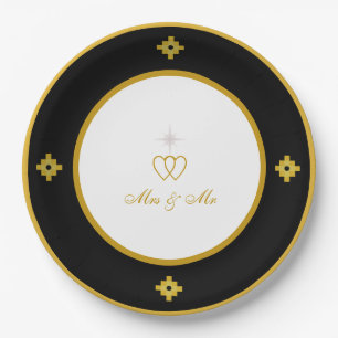 Chic Golden Black & White Wedding Paper Plate