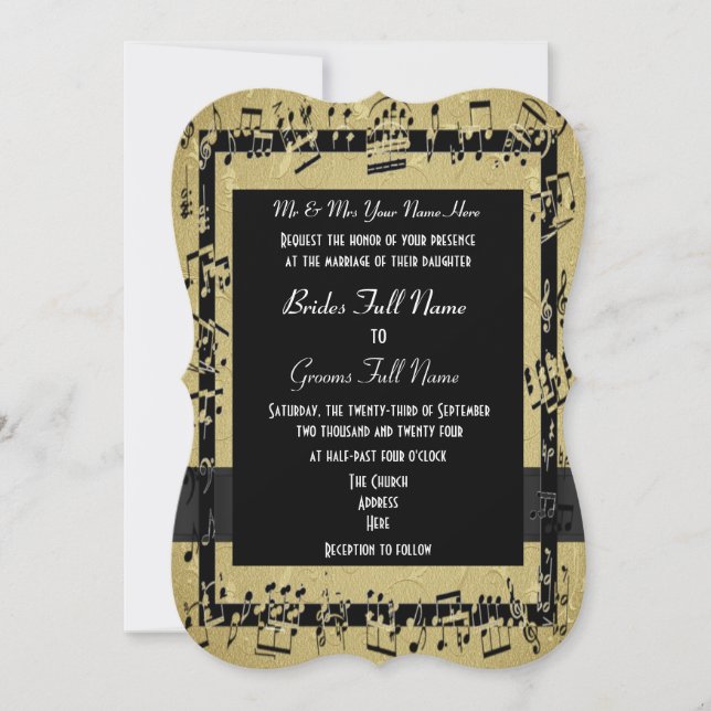 Chic golden elegant formal wedding invitation (Front)