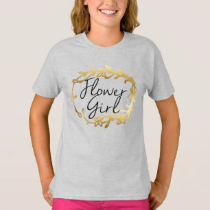 Chic Golden Floral Flower Girl T-Shirt