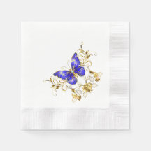 Chic Golden Flowers & blue butterflies monogrammed