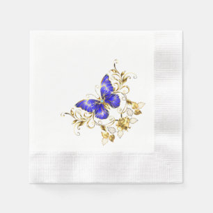 Chic Golden Flowers & blue butterflies monogrammed Napkin