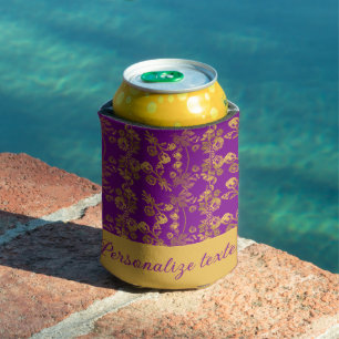 Chic Golden Flowers on purple pattern   Customized Can Cooler