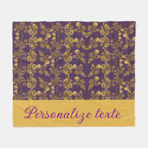 Chic Golden Flowers purple pattern   personalised Fleece Blanket