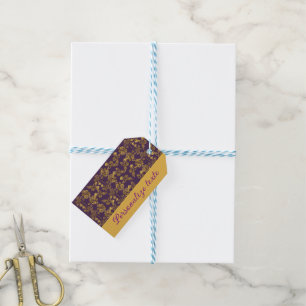 Chic Golden Flowers purple pattern personalised Gift Tags