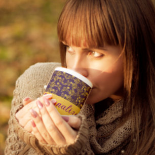 Chic Golden Flowers purple pattern personalised Large Coffee Mug