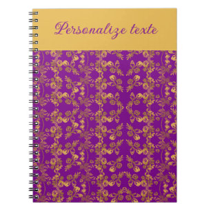 Chic Golden Flowers purple pattern personalised Notebook