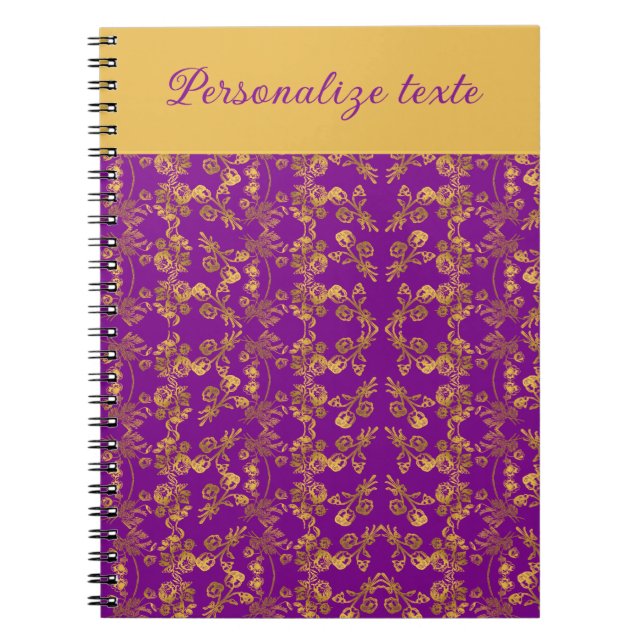 Chic Golden Flowers purple pattern | personalised Notebook (Front)