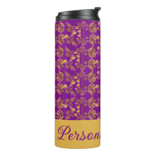 Chic Golden Flowers purple pattern personalised Thermal Tumbler
