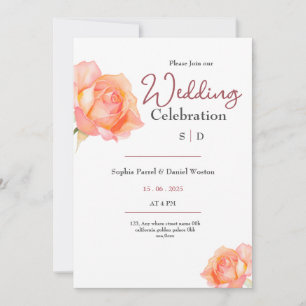 Chic golden peach blush roses wedding invitation