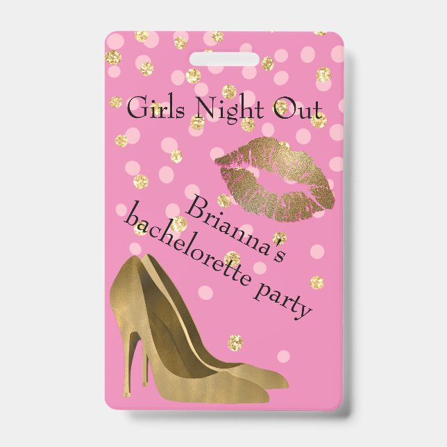 Chic Golden Stilettos Pink Bachelorette Party    ID Badge (Front)