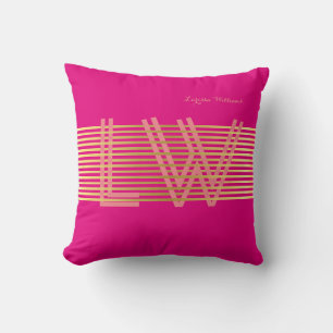 chic golden stripes personalised monogram hot pink cushion