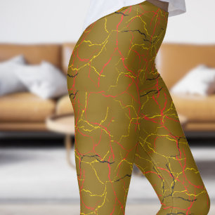 Chic Goldenrod and Red Yellow Fracture Pattern Leggings