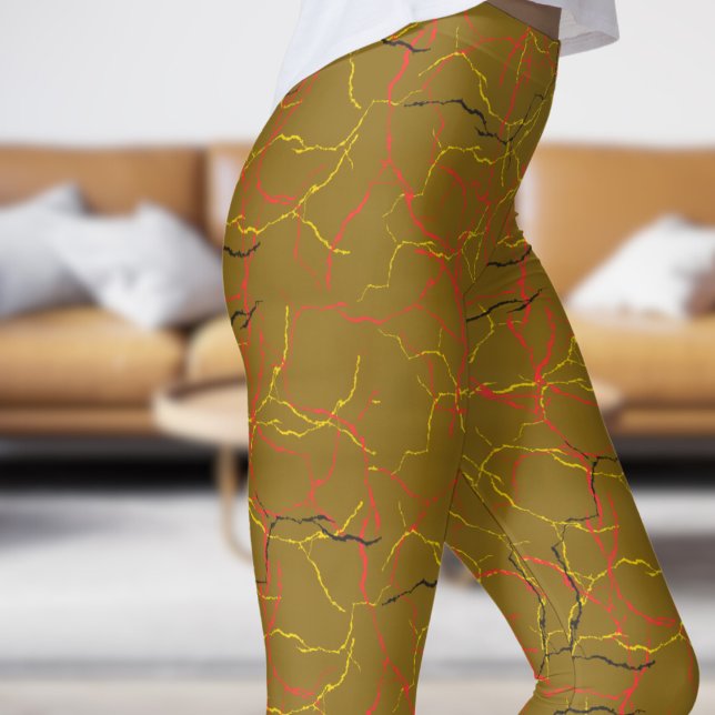 Chic Goldenrod and Red Yellow Fracture Pattern Leggings (Chic Goldenrod and Red Yellow Fracture Pattern Leggings)