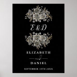 Chic Gothic Floral Monogram Wedding Sign