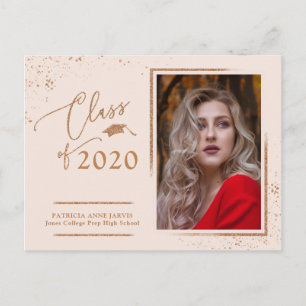Chic Grad Announcement Festive Rose Gold Glitter Postcard