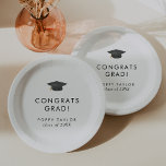 Chic Grad Cap Congrats Grad Graduation Paper Plate<br><div class="desc">These chic grad cap congrats grad graduation paper plates are perfect for a modern grad party. The simple design features classic minimalist black and white typography with a black and gold watercolor graduation hat.

Personalise your paper plates with the name of the graduate and class year.</div>