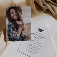 Chic Grad Cap Gold Foil Photo Graduation Party