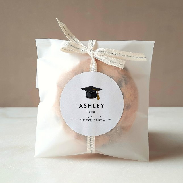 Chic Grad Cap One Smart Cookie Graduation Favor Classic Round Sticker (Creator Uploaded)