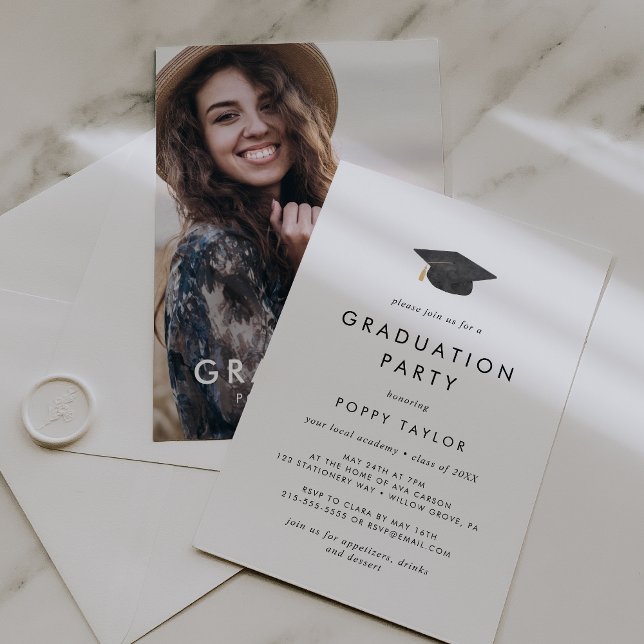 Chic Grad Cap Photo Graduation Party Invitation (Creator Uploaded)