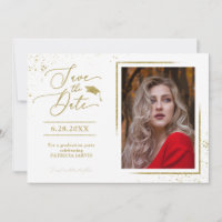 Chic Grad Party Save The Date Gold Glitter Photo