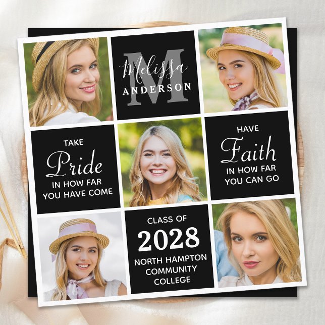 Chic Graduate 5 Photo Monogram Black Graduation  Announcement (Creator Uploaded)