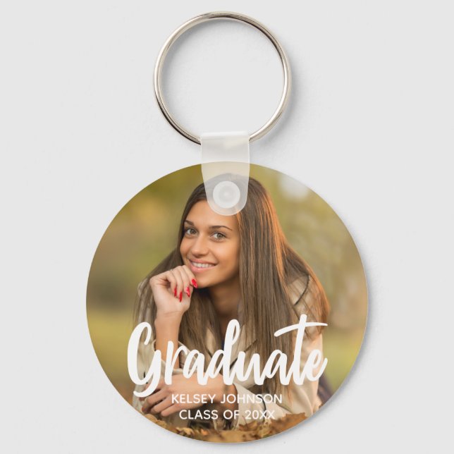 Chic Graduate Photo Customized Graduation Keepsake Key Ring (Front)