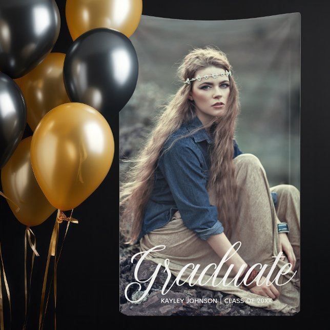 Chic Graduate Photo White Typography Overlay Party Banner (Creator Uploaded)